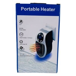 Portable Plug In Space Heater 500W Wall Outlet Heater w Timer LED Display